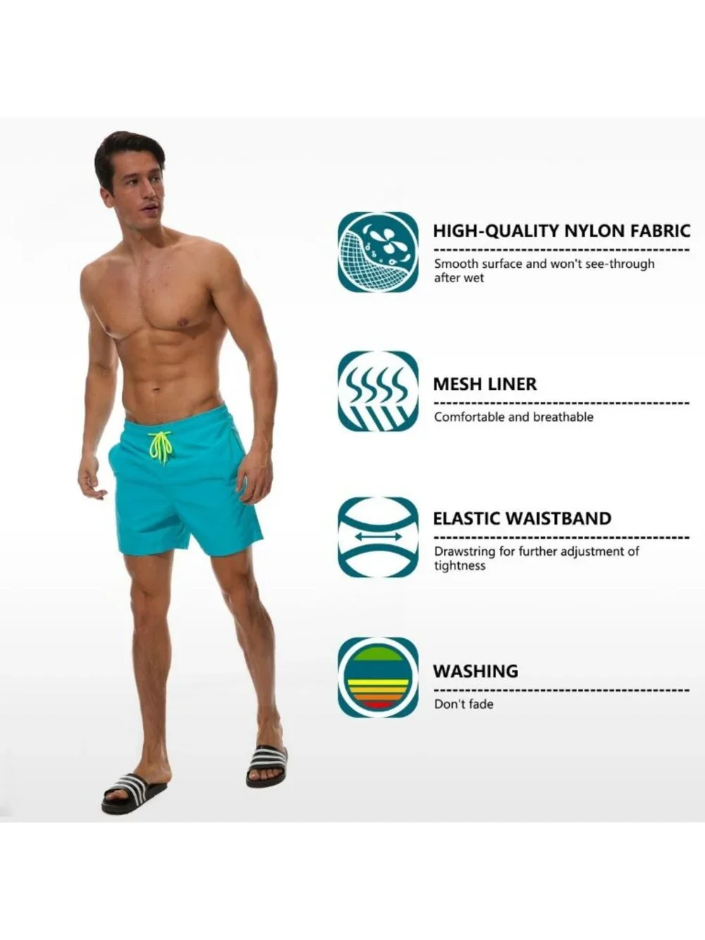 Quick Dry Men's Swim Trunks with Pockets | Adjustable Waist, Mesh Lining, Beach